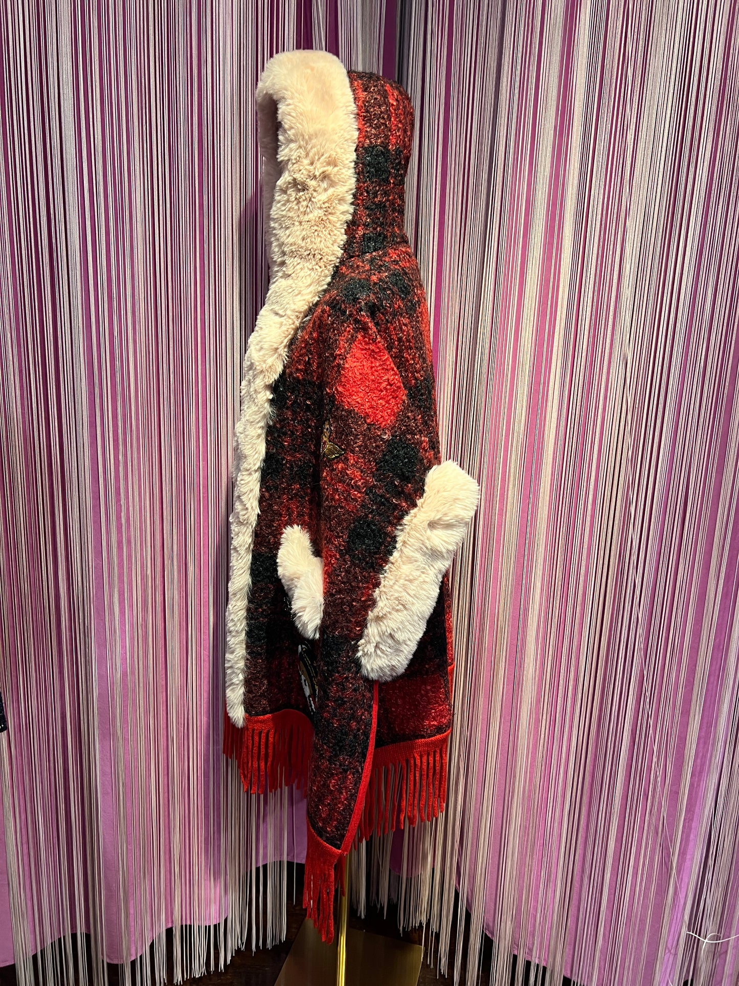 ABpink🩷 mantella boucle fantasia tartan con cappuccio, interno in ecopelle patch teddy