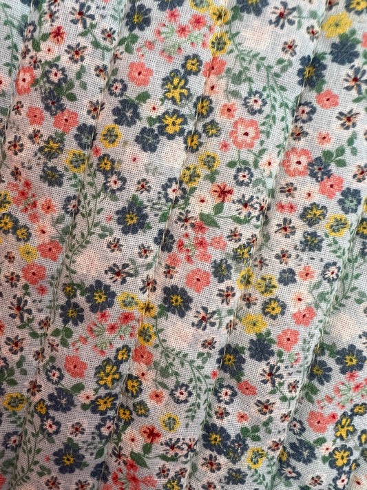 Mon amour Paris gilet cotone fantasia floreale su fondo celeste con interno e profili fantasia vichy
