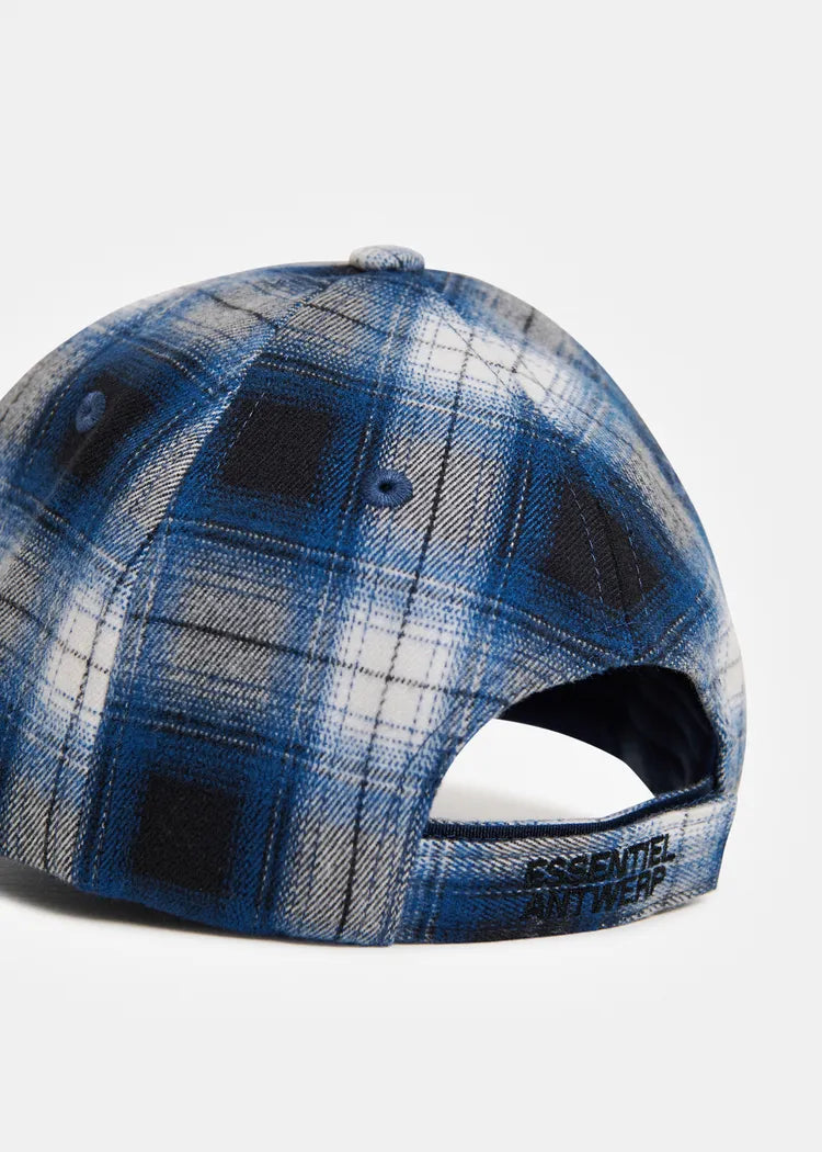 Essentiel antwerp cappello con visiera a quadri blue con decorazione rimovibile in finte perle