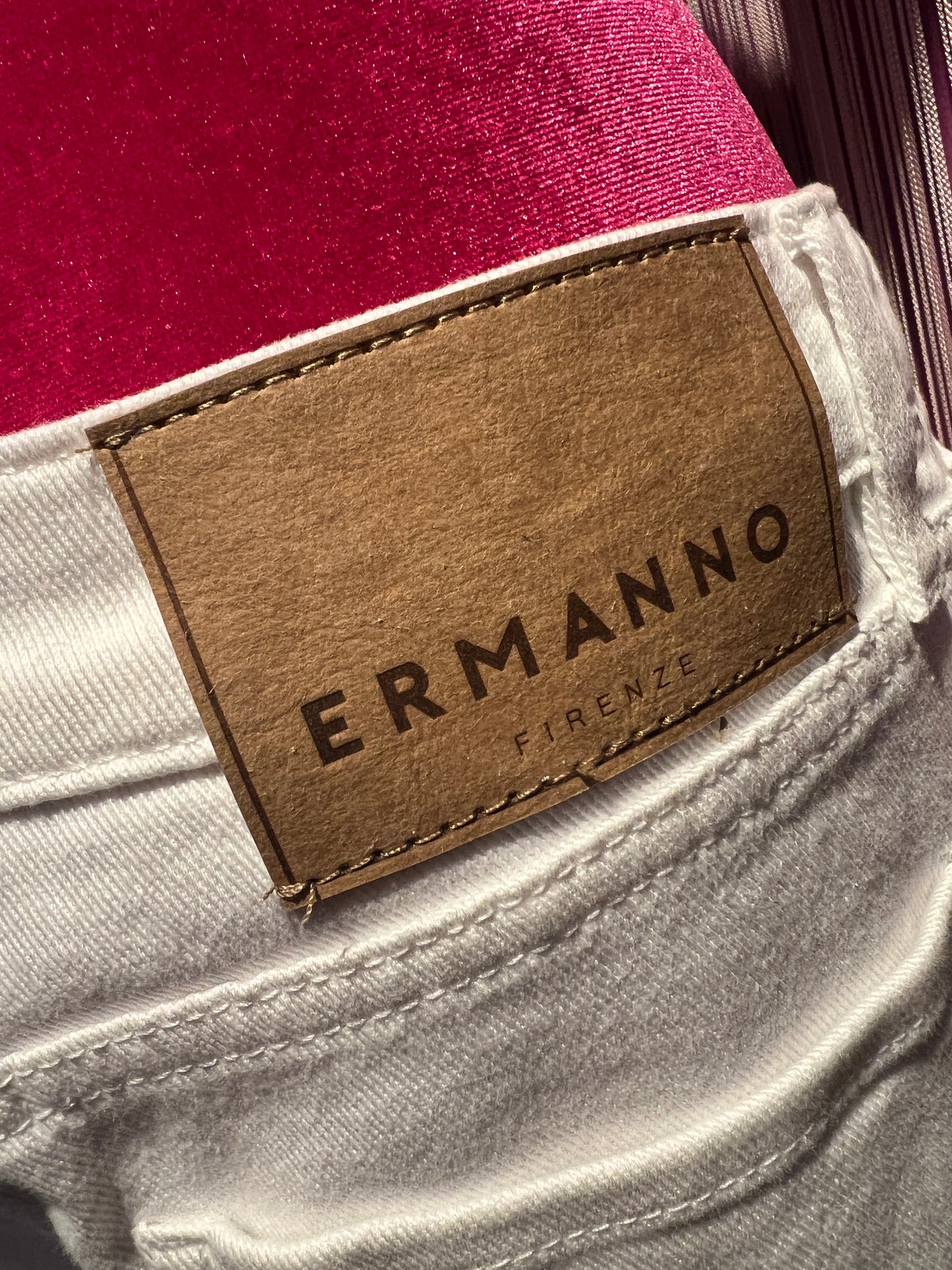 Ermanno Scervino jeans bianco con applicazioni micro paillettes tessuto elasticizzato