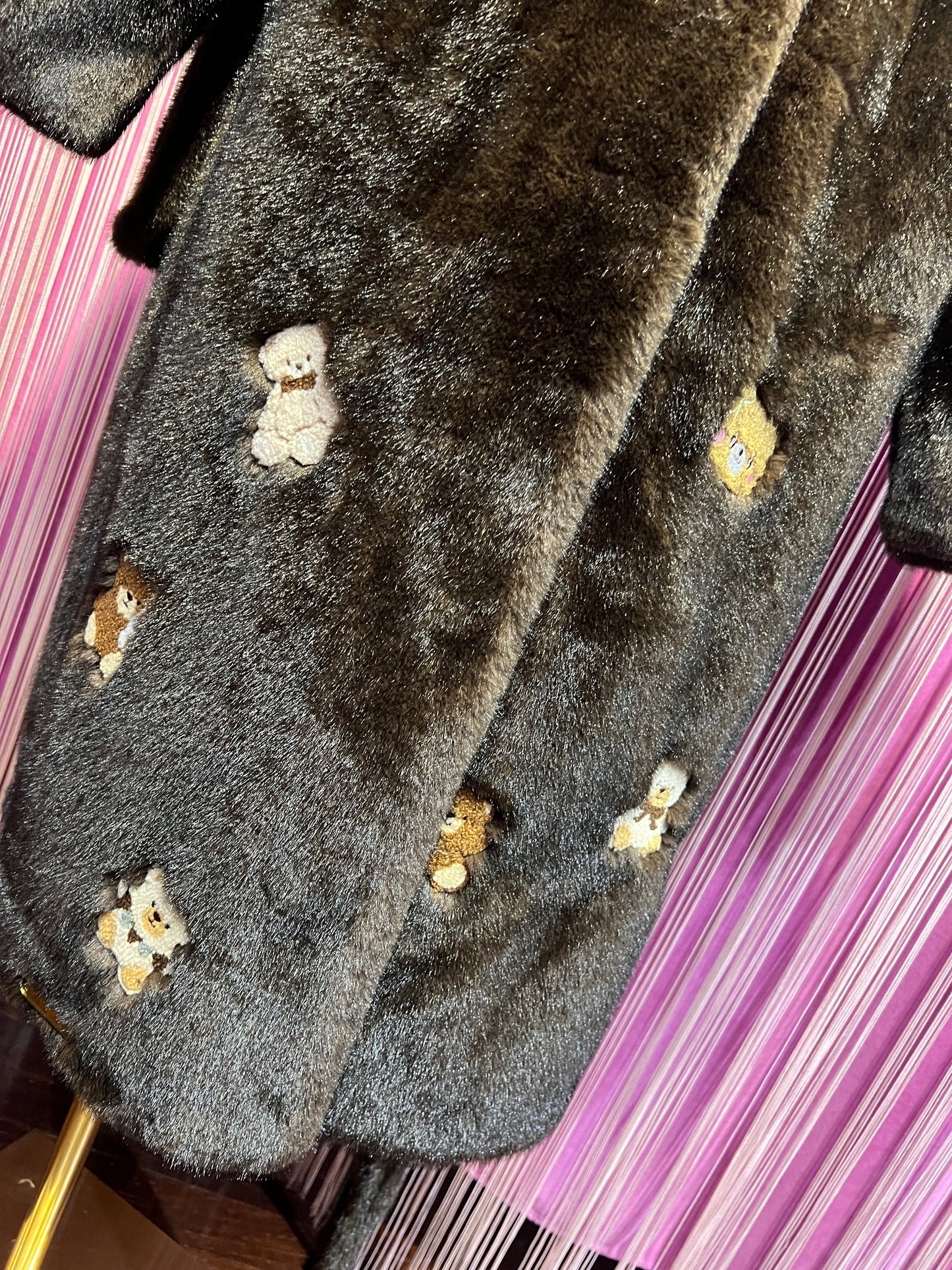 ABpink 🩷 eco visone marrone patch teddy e fiocco beige