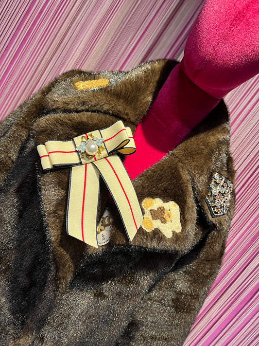 ABpink 🩷 eco visone marrone patch teddy e fiocco beige