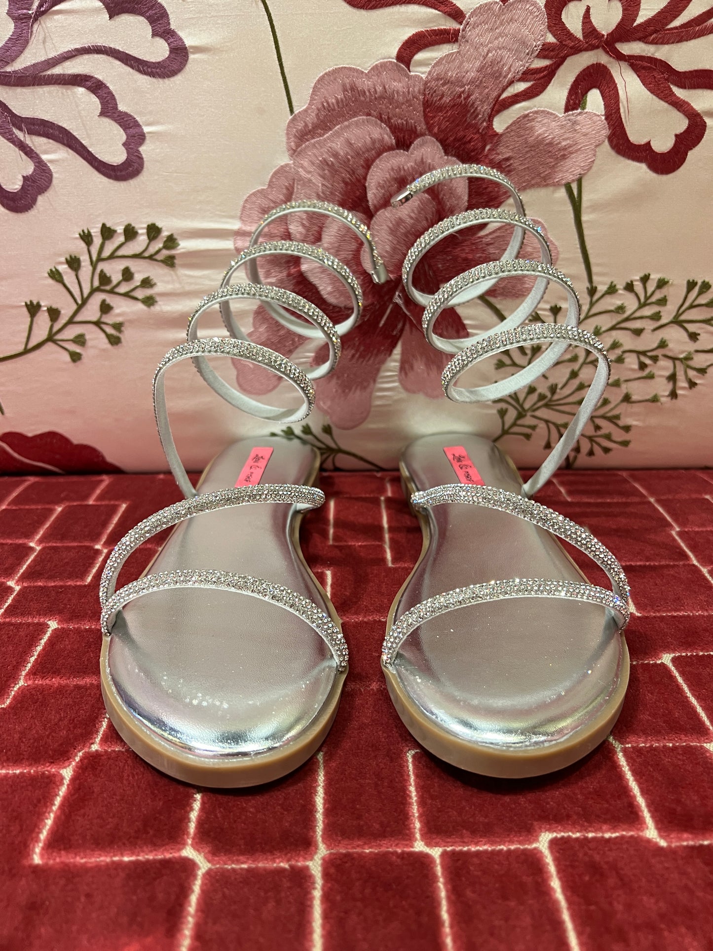 Love & roses sandalo flat silver design a spirale e strass