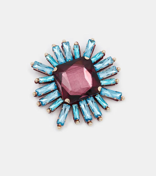 Essentiel antwerp spilla con strass rosa e turchese