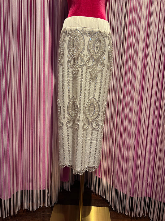 Front street gonna ricamata paillettes e perle panna