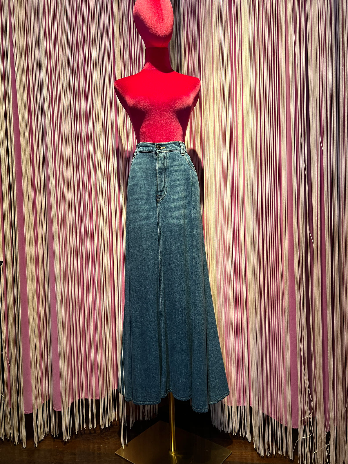 Semicouture gonna denim in lyocell lunga con elastico vita