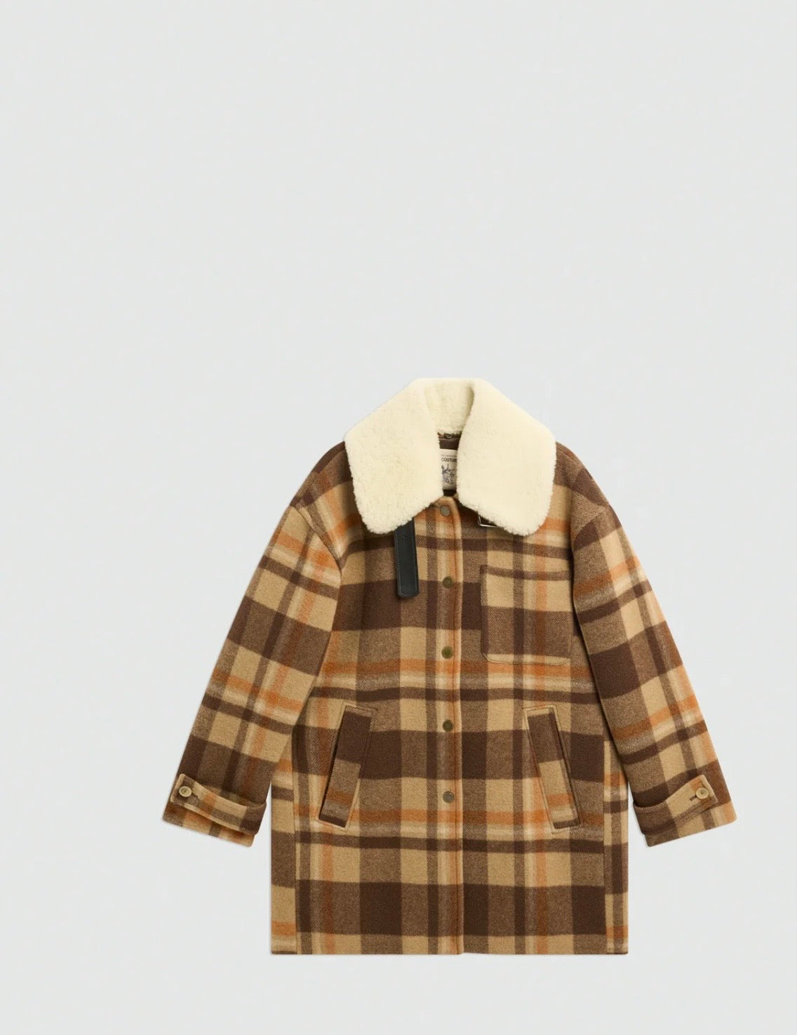 Semicouture giacca/cappotto a quadri beige marrone e arancio con collo  in montone  rimovibile