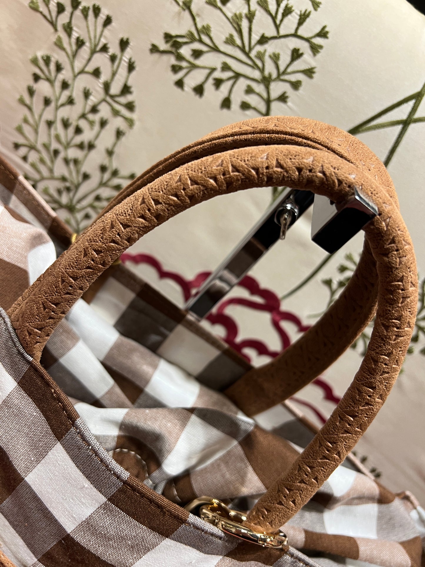 La Milanesa borsa in tessuto a quadri marrone manici ecosuede Mimosa