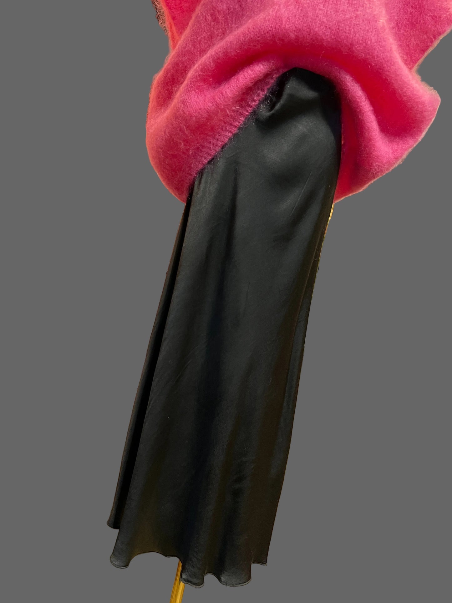 Love & roses completo gilet over mohair rosa bubble e gonna a sirena in satin  cioccolato fondente
