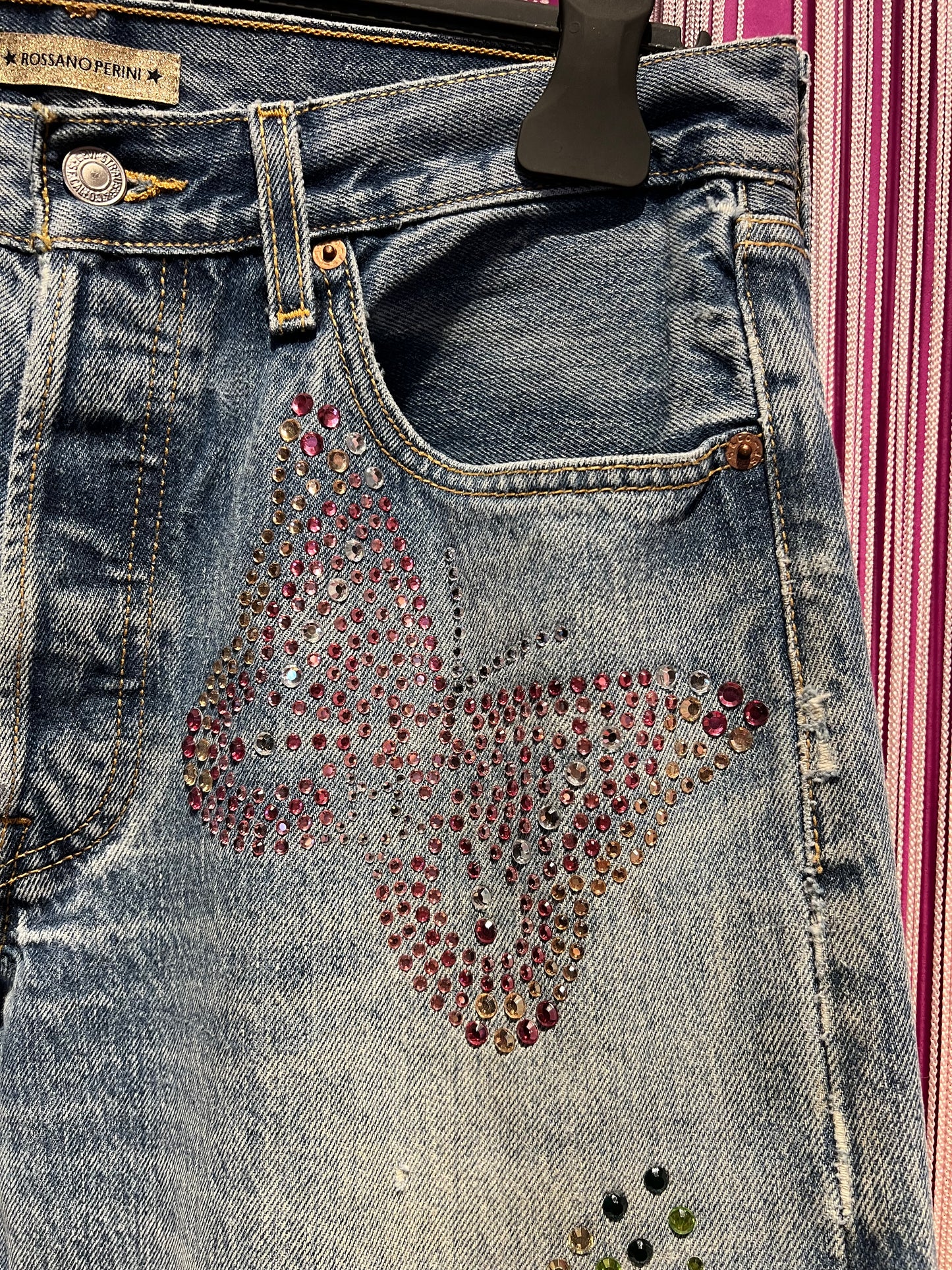 Rossano Perini jeans vintage farfalle strass multicolor  mod ultraboy