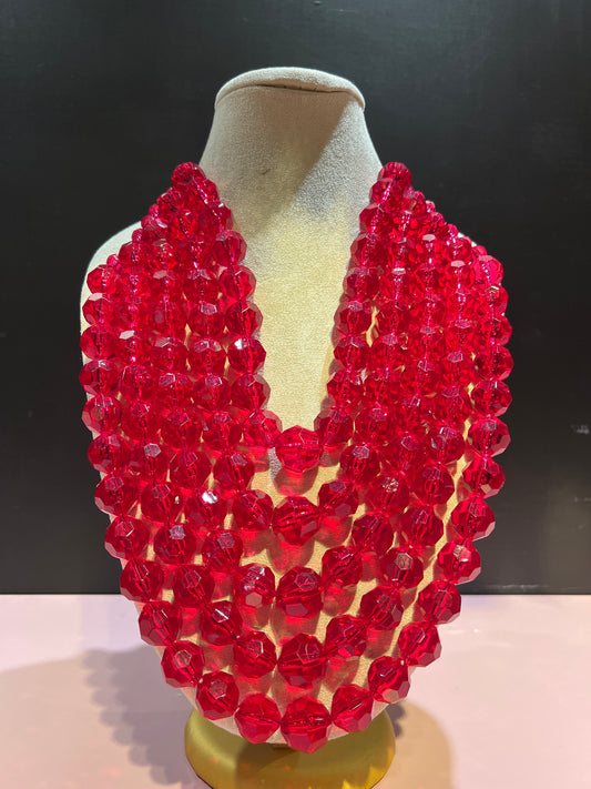 Collana cinque fili resina rosse