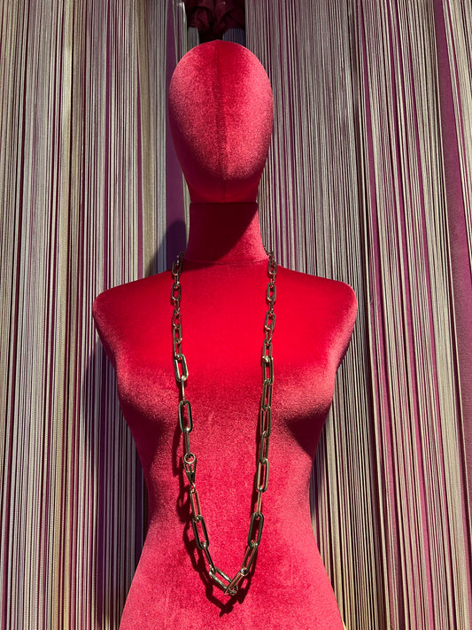 Collana lunga metallo colore argento