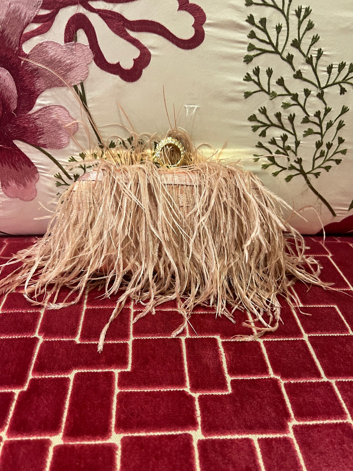 Clutch marabu rosa cipria con tracollina