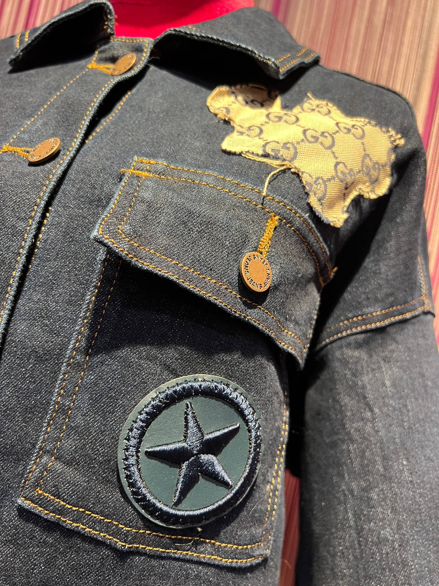 ABpink 🩷 giacca denim con cintura applicazioni fiore e stella perline