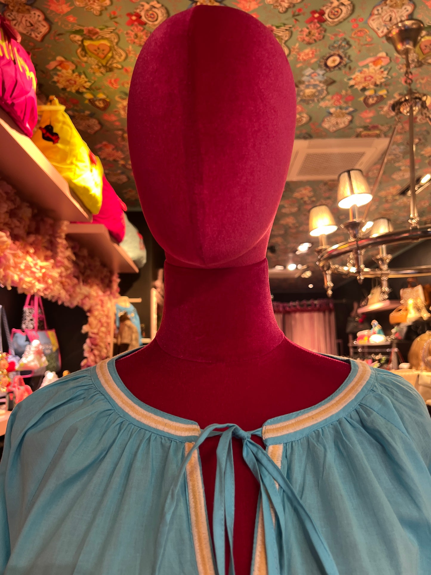 Mon amour Paris camicia manica baloon turchese beige e bianca