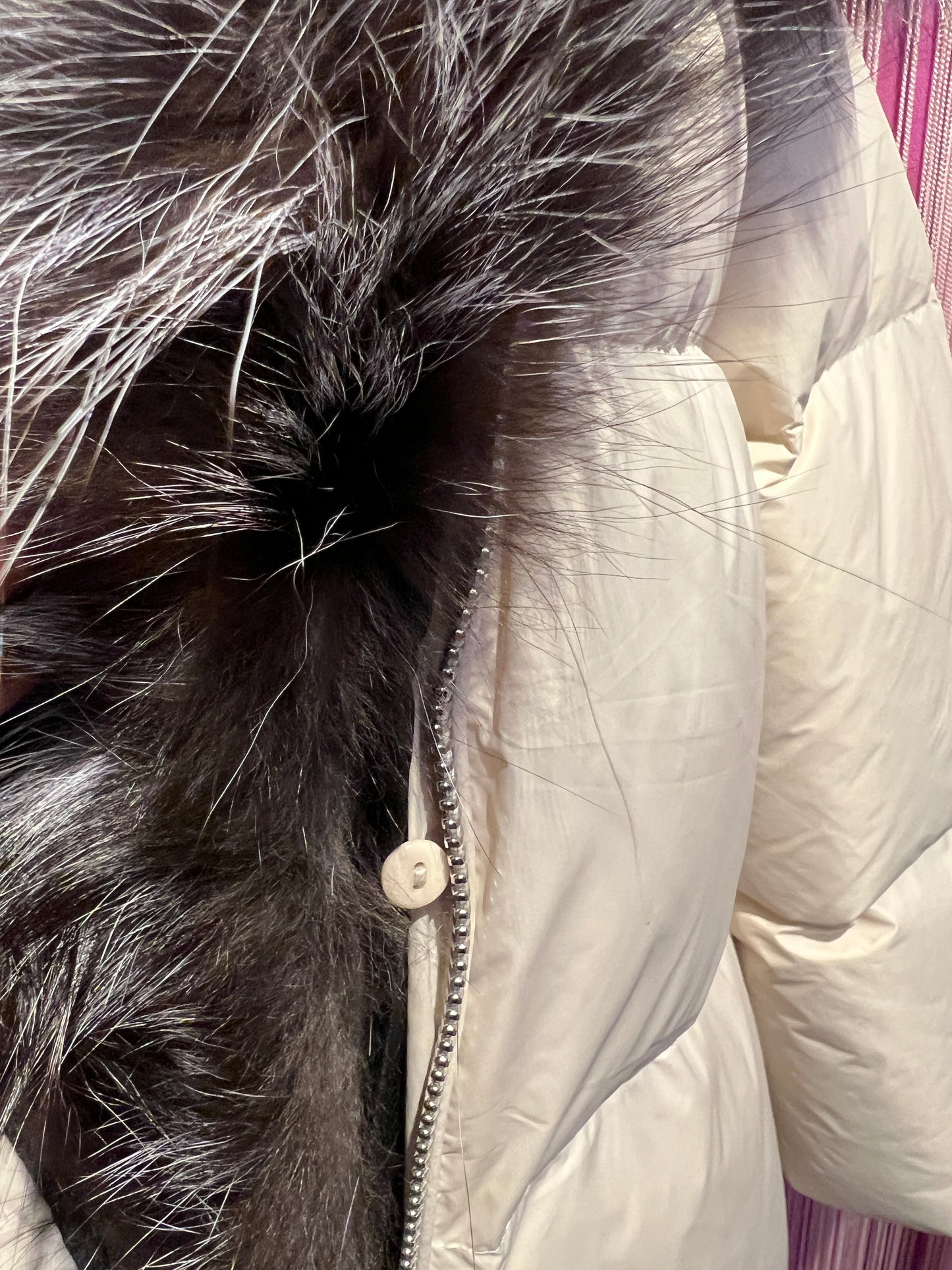 The room piumino lungo piuma d’oca con cappuccio,collo pelliccia rimovibile