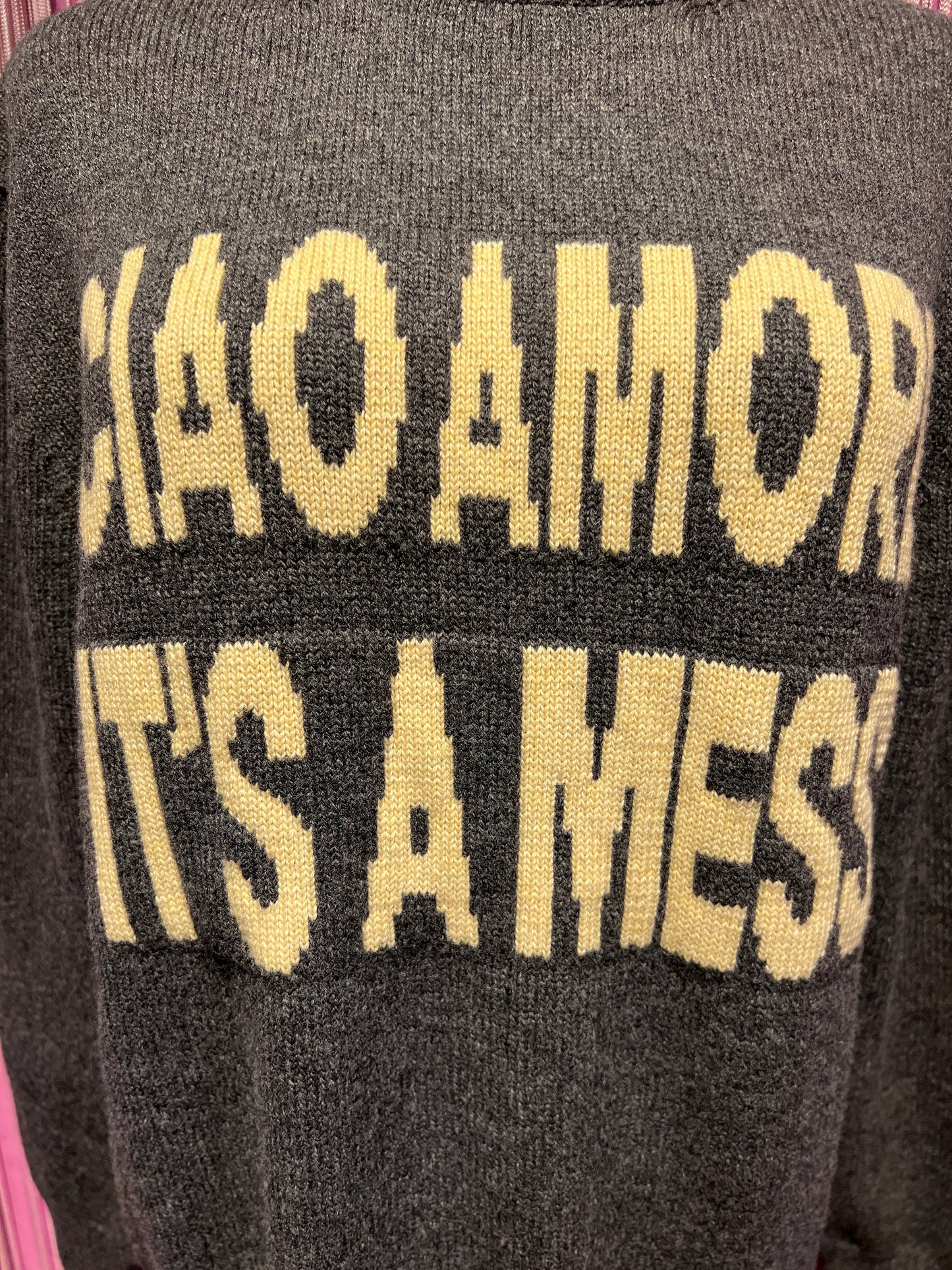 Giada Benincasa maglia girocollo grigia con scritta “ Ciao amore it’s a mess”