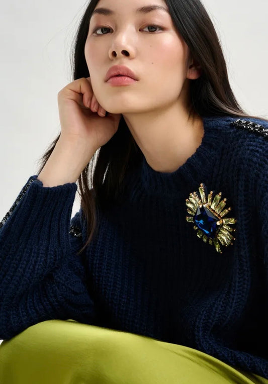 Essentiel antwerp spilla strass blu scuro e verde chiaro