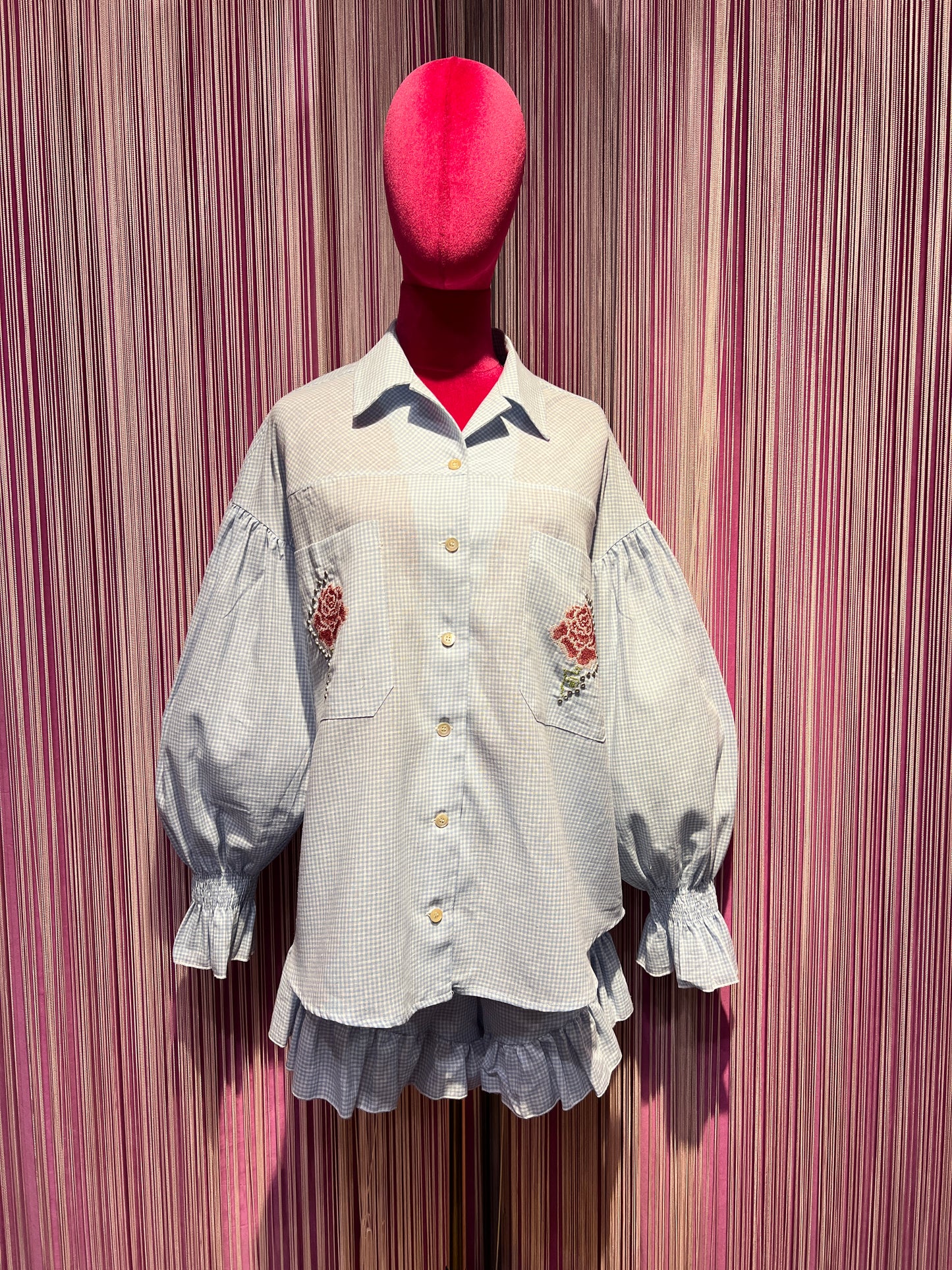 Front street completo camicia e short vichy bianco e celeste