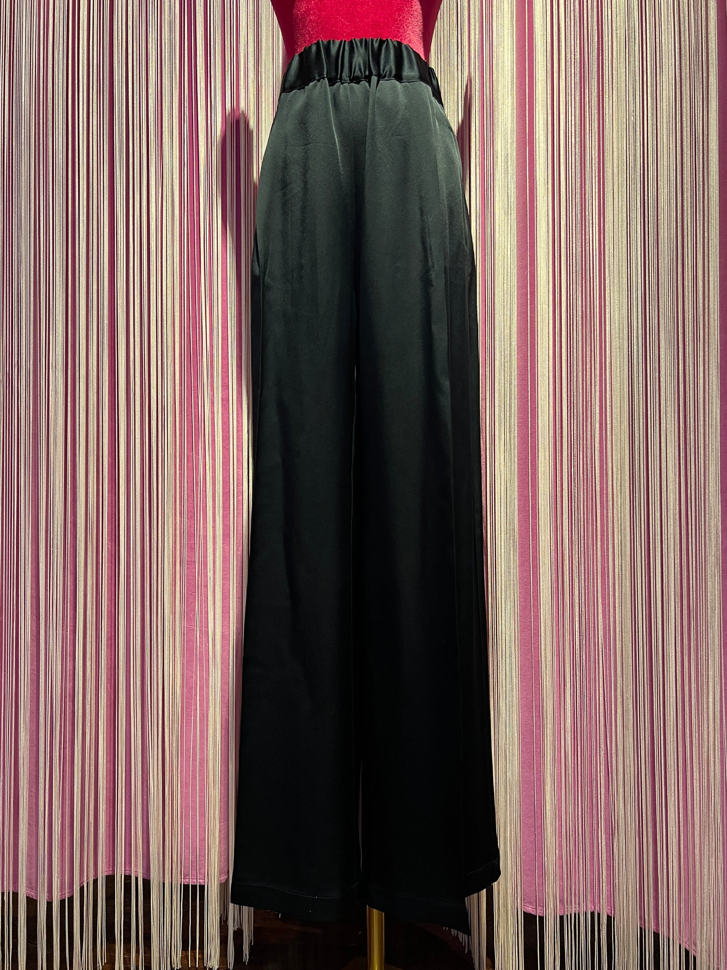 Semicouture pantalone blu notte in satin gamba ampia con elastico in vita