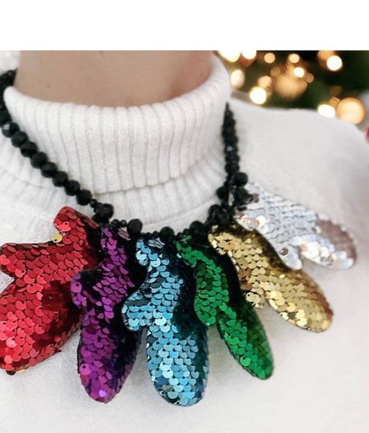 Sereku collana girocollo cristalli neri con moffole di paillettes