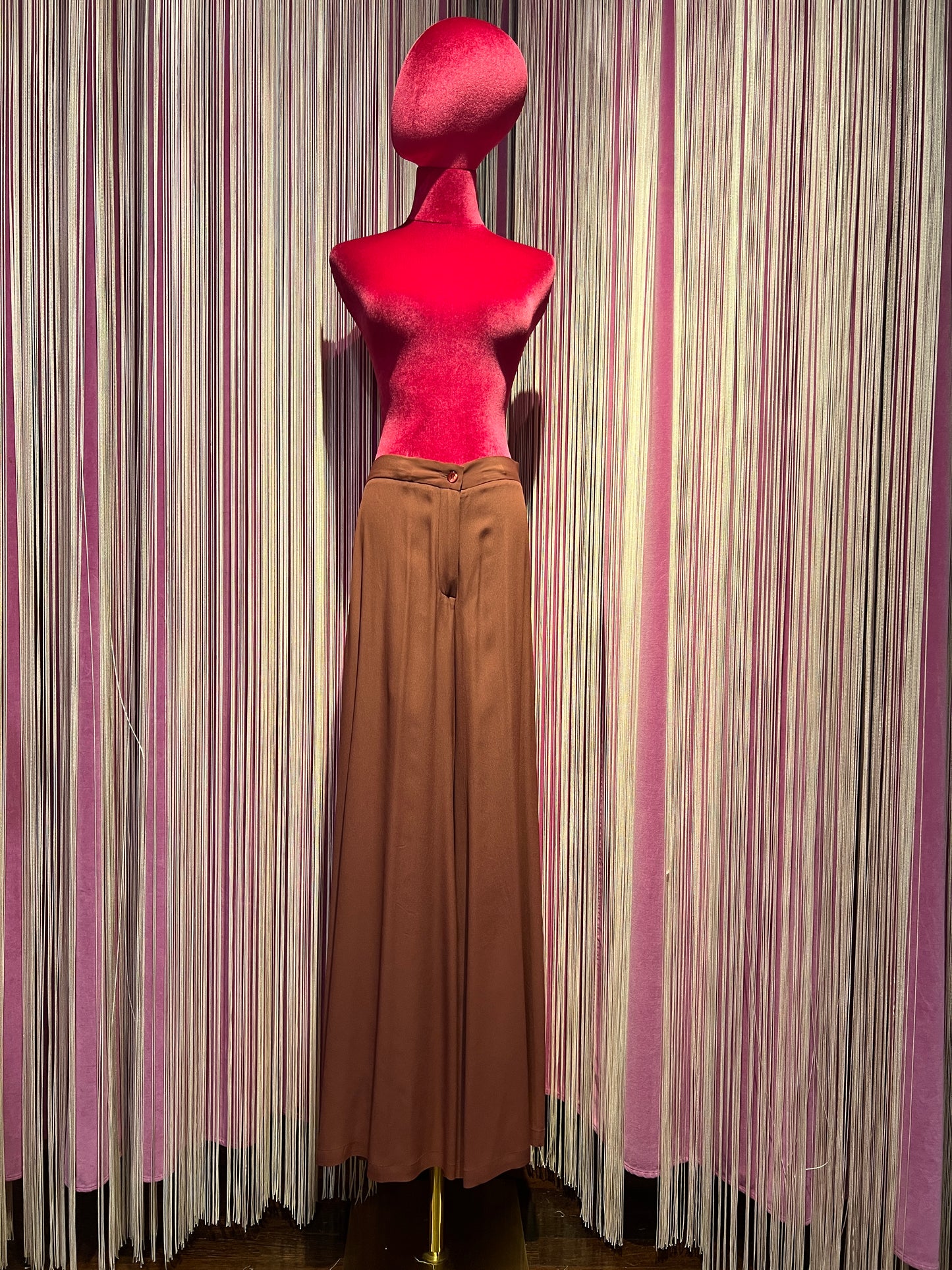 Semicouture pantalone a gamba ampia in crepe de chine barolo