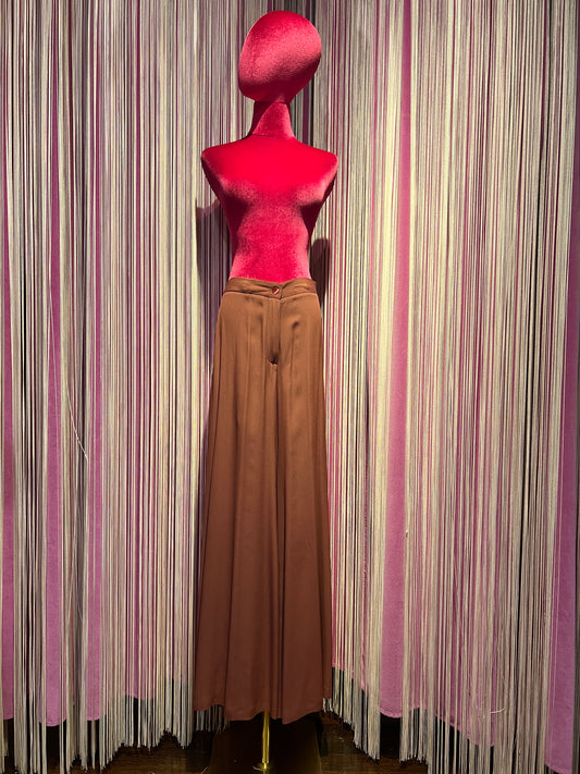 Semicouture pantalone a gamba ampia in crepe de chine barolo