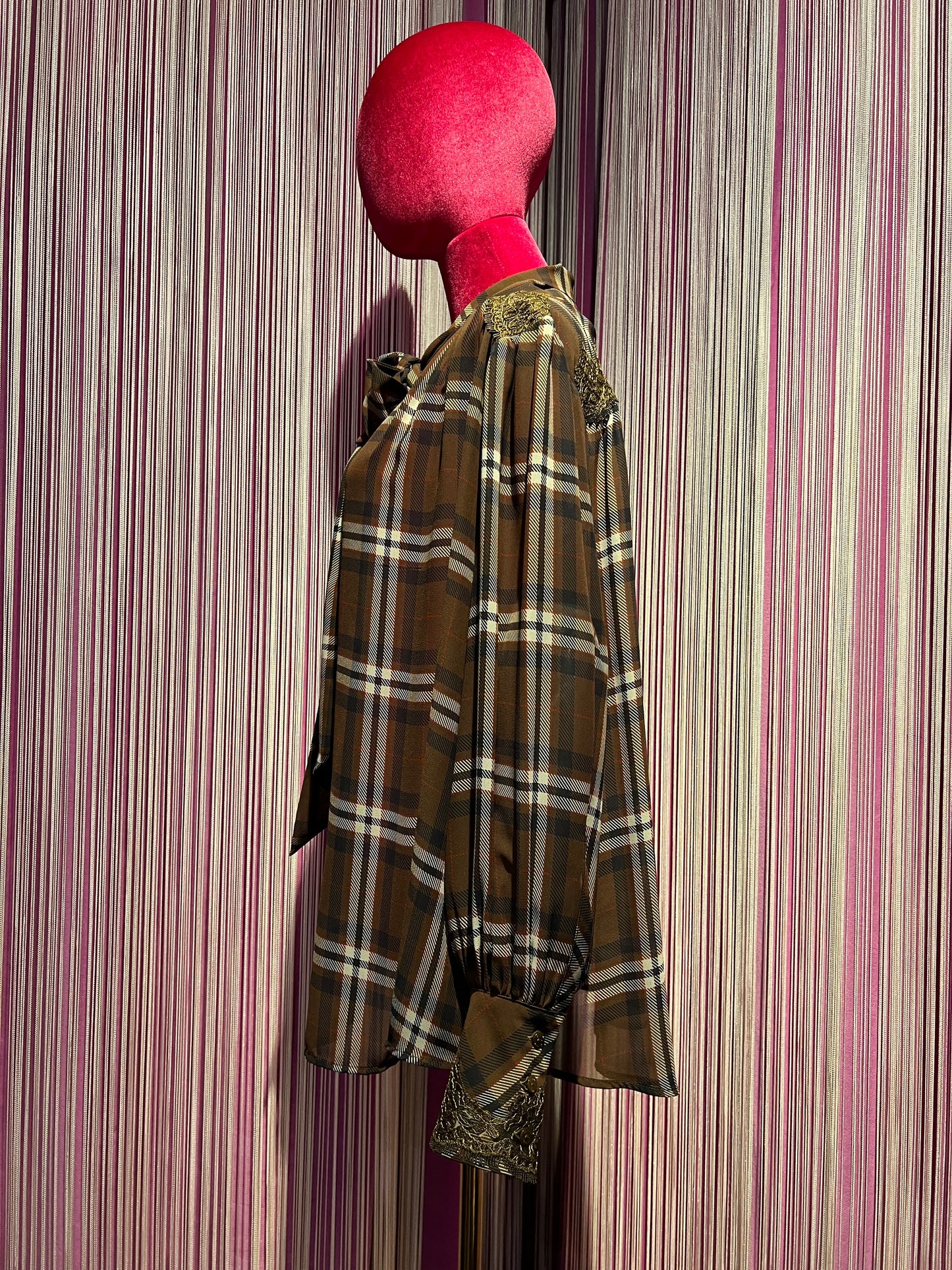 Ermanno Scervino camicia tartan in georgette con inserti in pizzo
