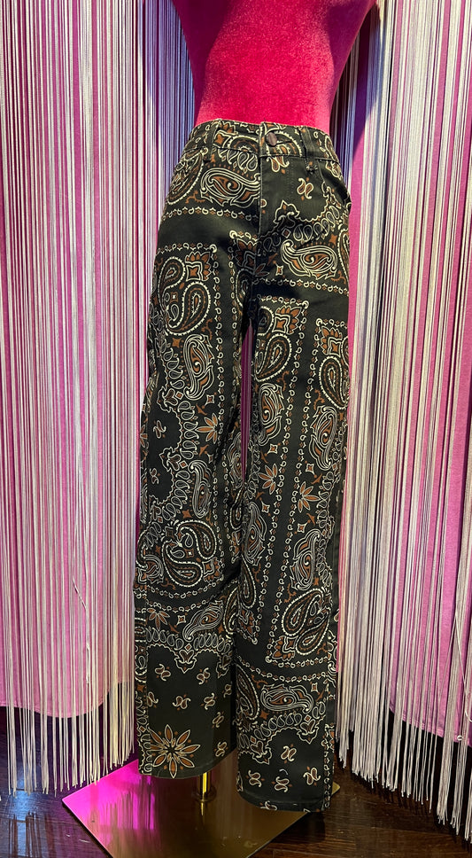 Mon amour Paris pantalone fantasia cachemire marrone a zampa