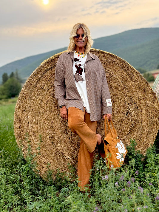 Semicouture pantalone camoscio cuoio Elsa