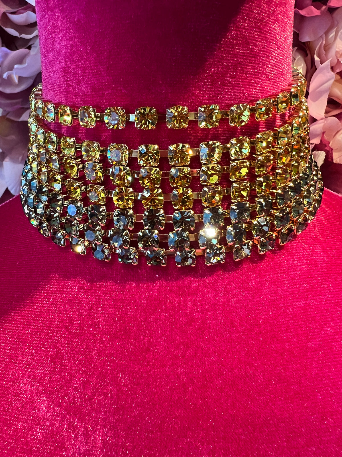 Choker cristalli 7 fili giallo e topazio