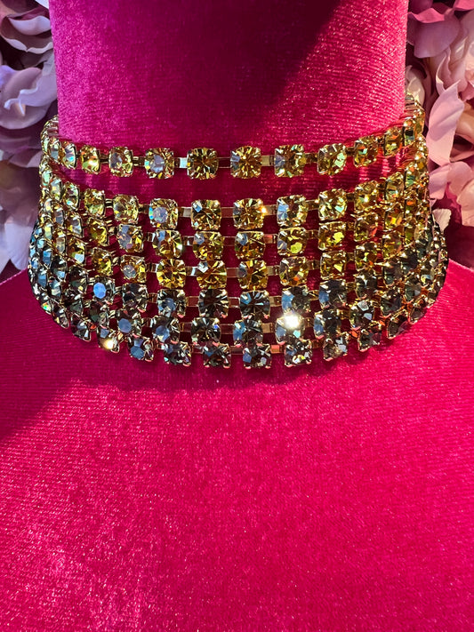 Choker cristalli 7 fili giallo e topazio