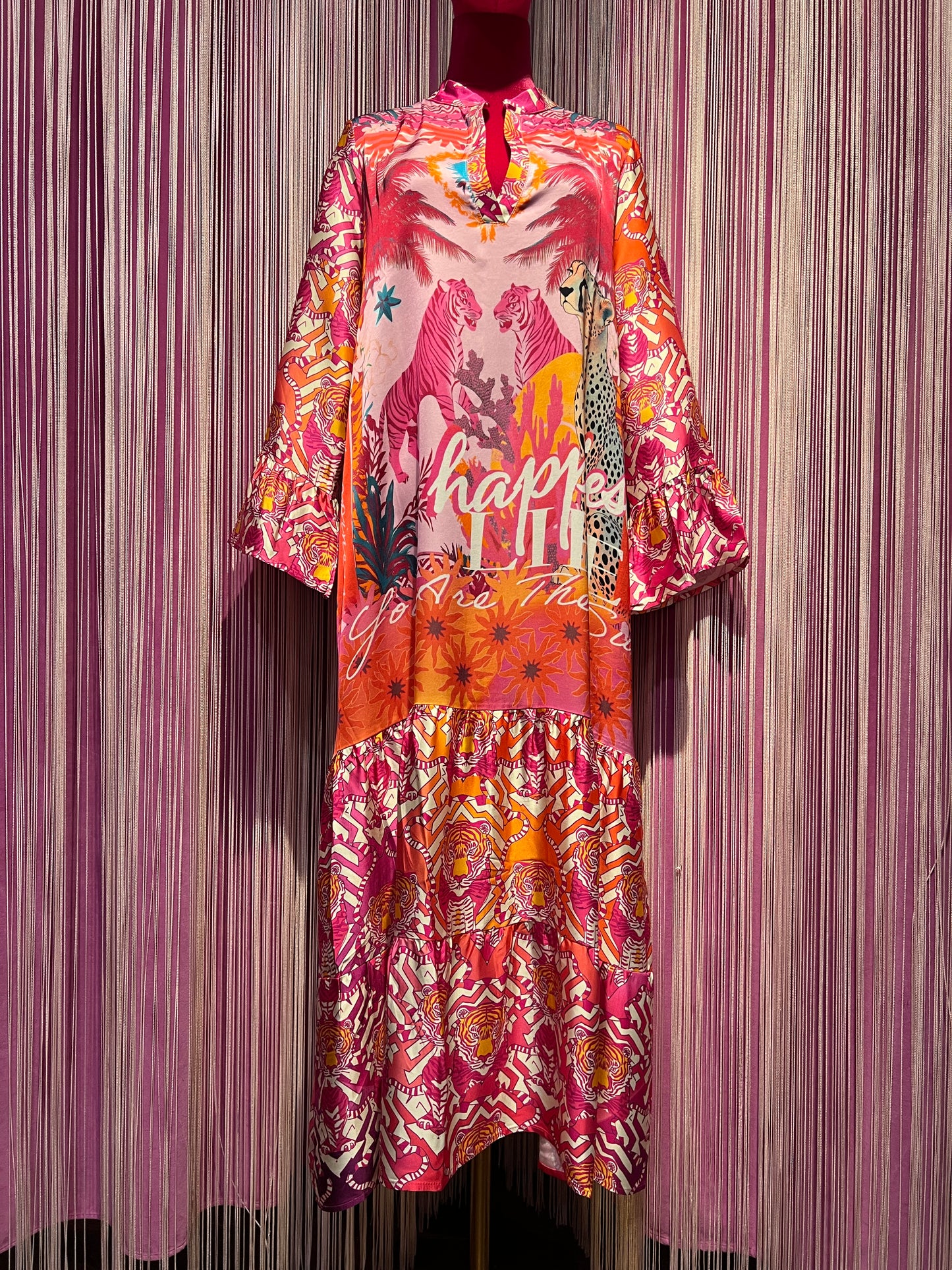 Miss goodlife abito fantasia multicolor con stampe tigri