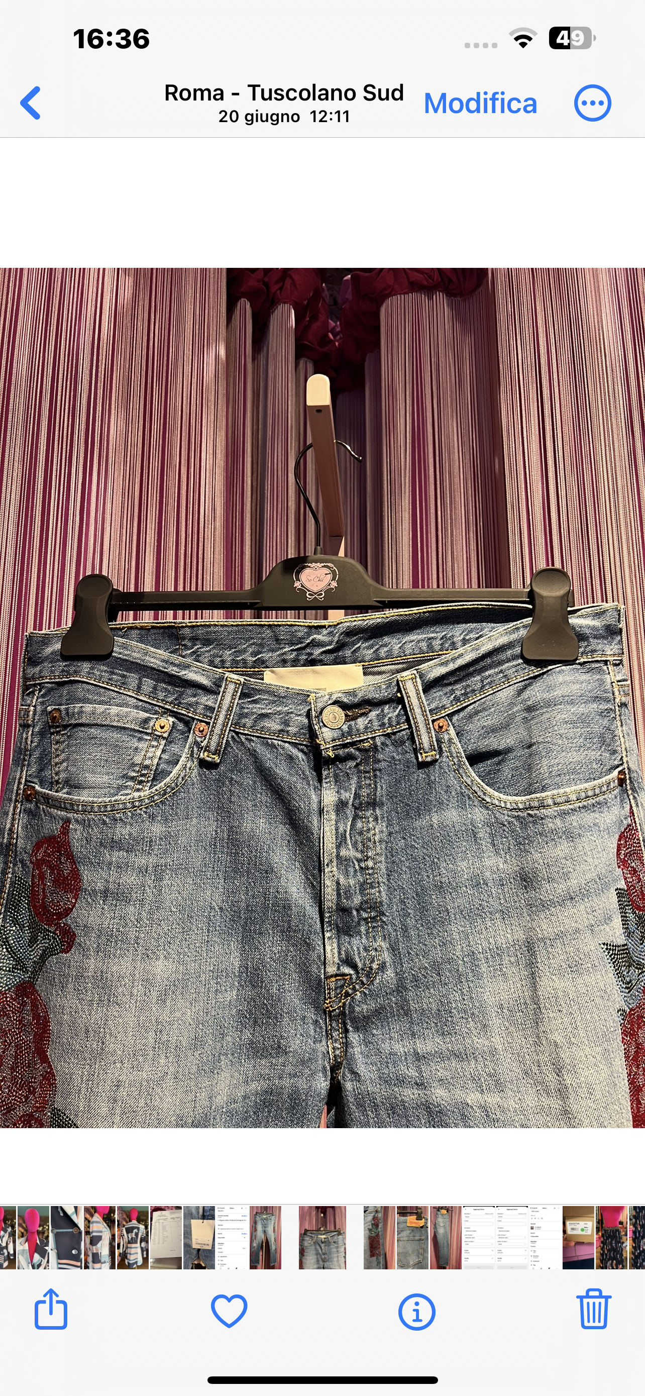 5 Progress jeans vintage denim con rose laterali cristalli