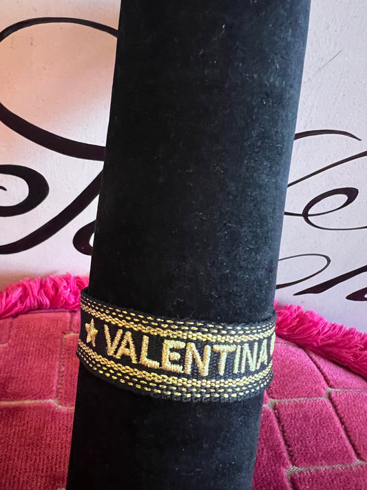 Bracciale tessuto regolabile con nome Valentina fondo nero