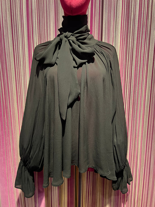 The room blusa nera con fiocco al collo
