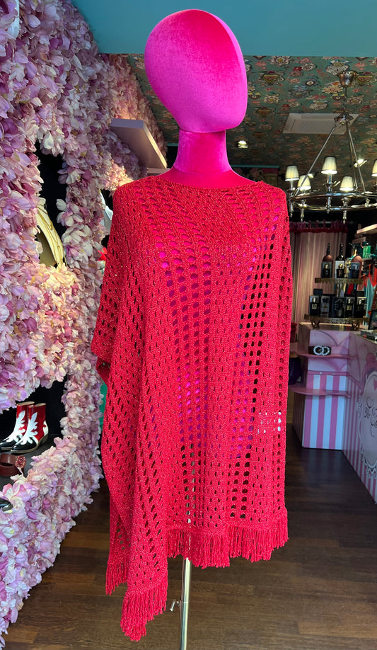 Colour Market meno 50% poncho traforato lurex rosso