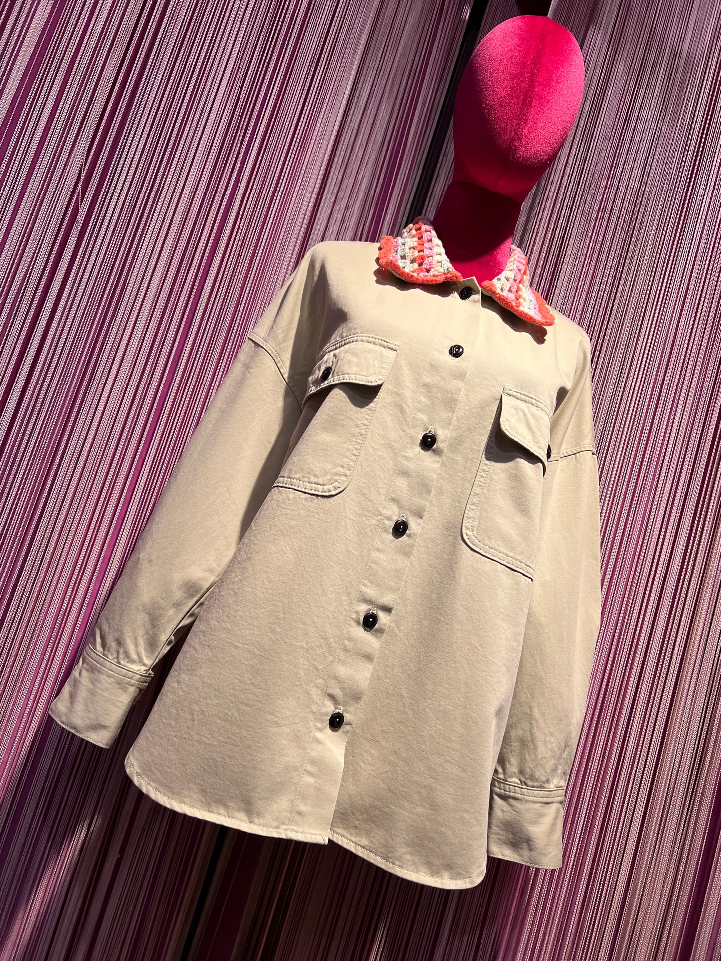 Sincere Paris -40% di sconto giacca camicia beige con colletto lavorazione crochet