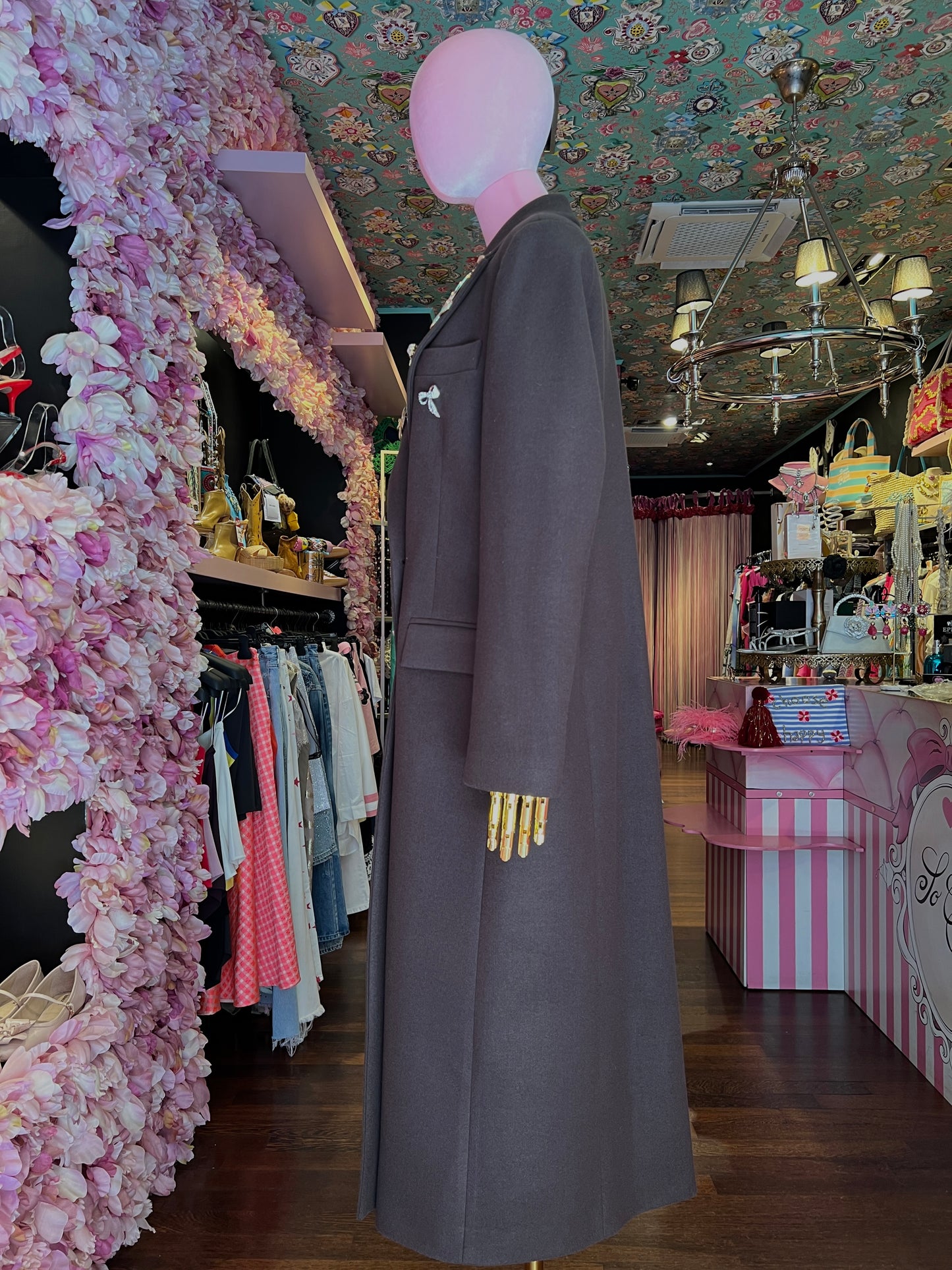 5 Progress cappotto doppiopetto con spille marrone scuro