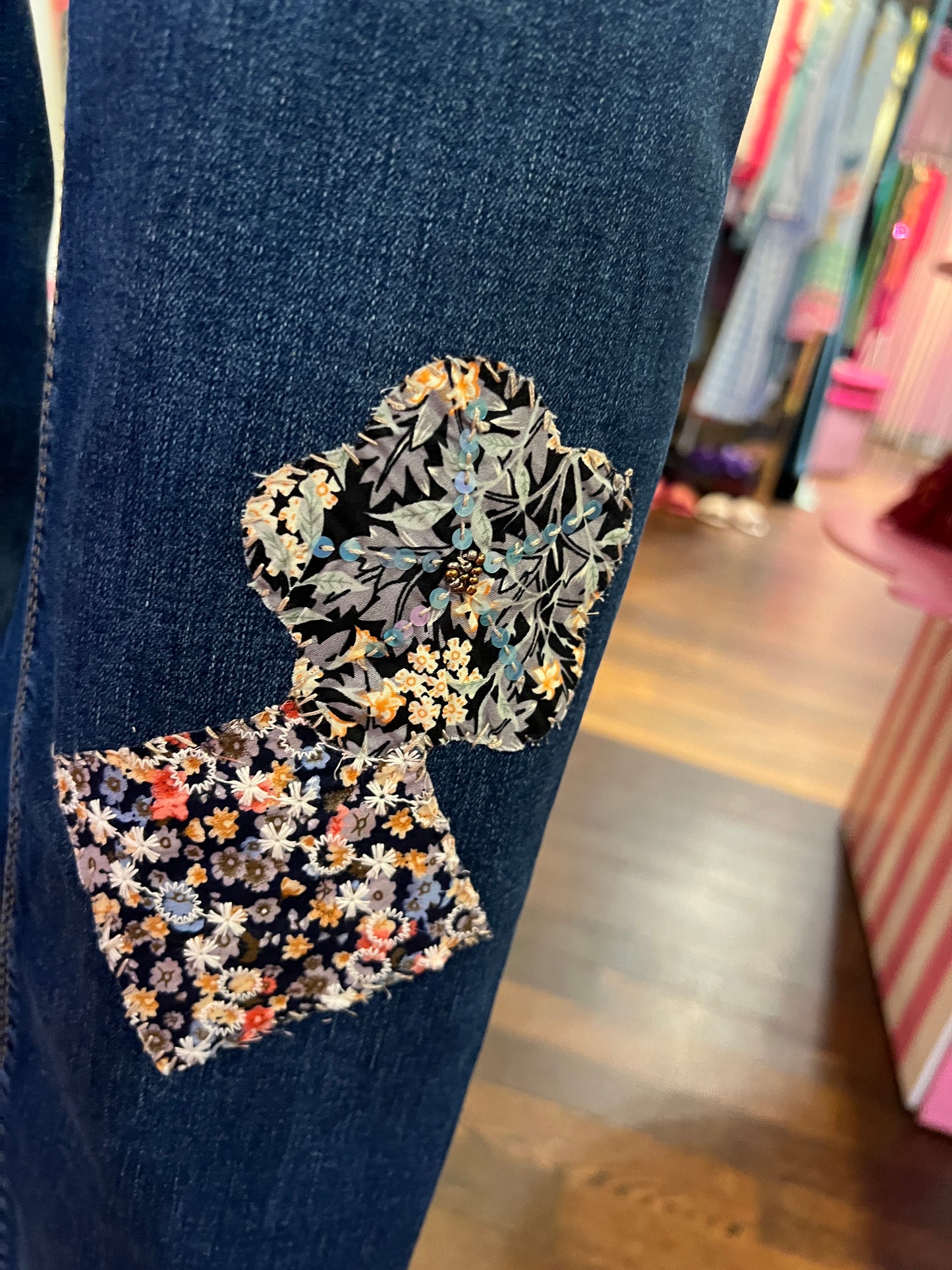 Mon amour Paris jeans fiori crochet elasticizzato medio