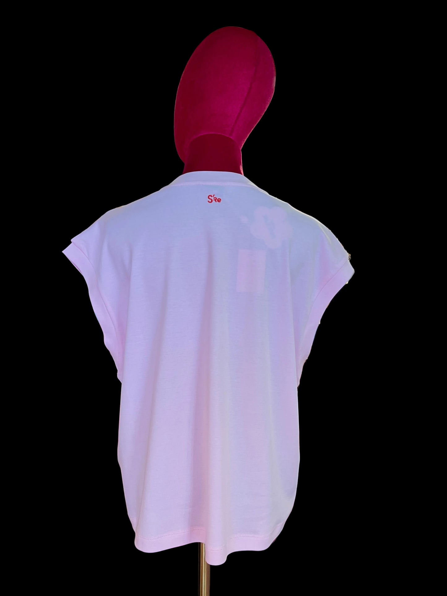 Sincere Paris t shirt senza maniche rosa con scritta “ w l amore !”