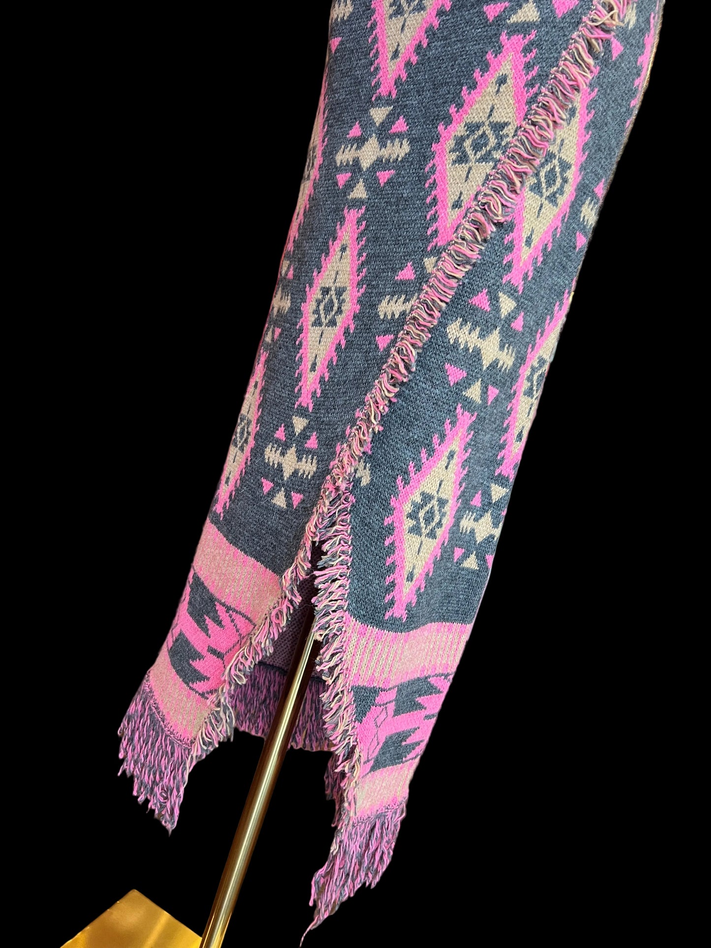Colour market gonna jacquard con frange grigio e fucsia