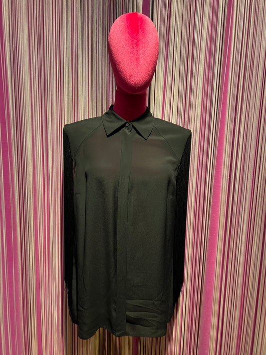 Dahlo -50% di sconto camicia nera con maniche frange