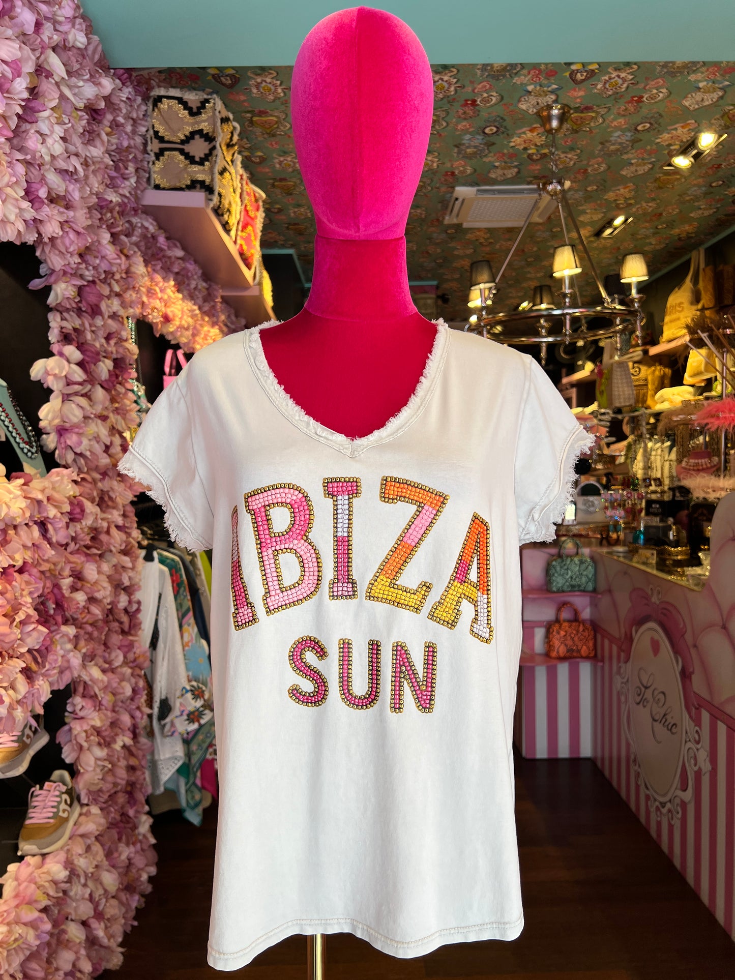 Mon amour Paris -20% di sconto t shirt beige con scritta Ibiza sun