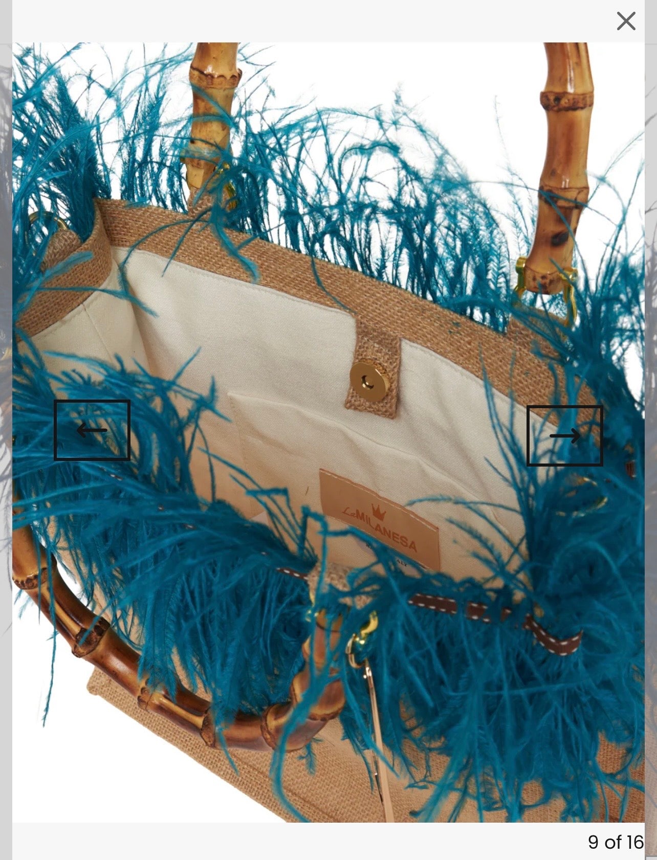 La Milanesa -30% di sconto borsa shopper intrecciata in juta manici in bamboo con tracollina dorata violetta media ottanio
