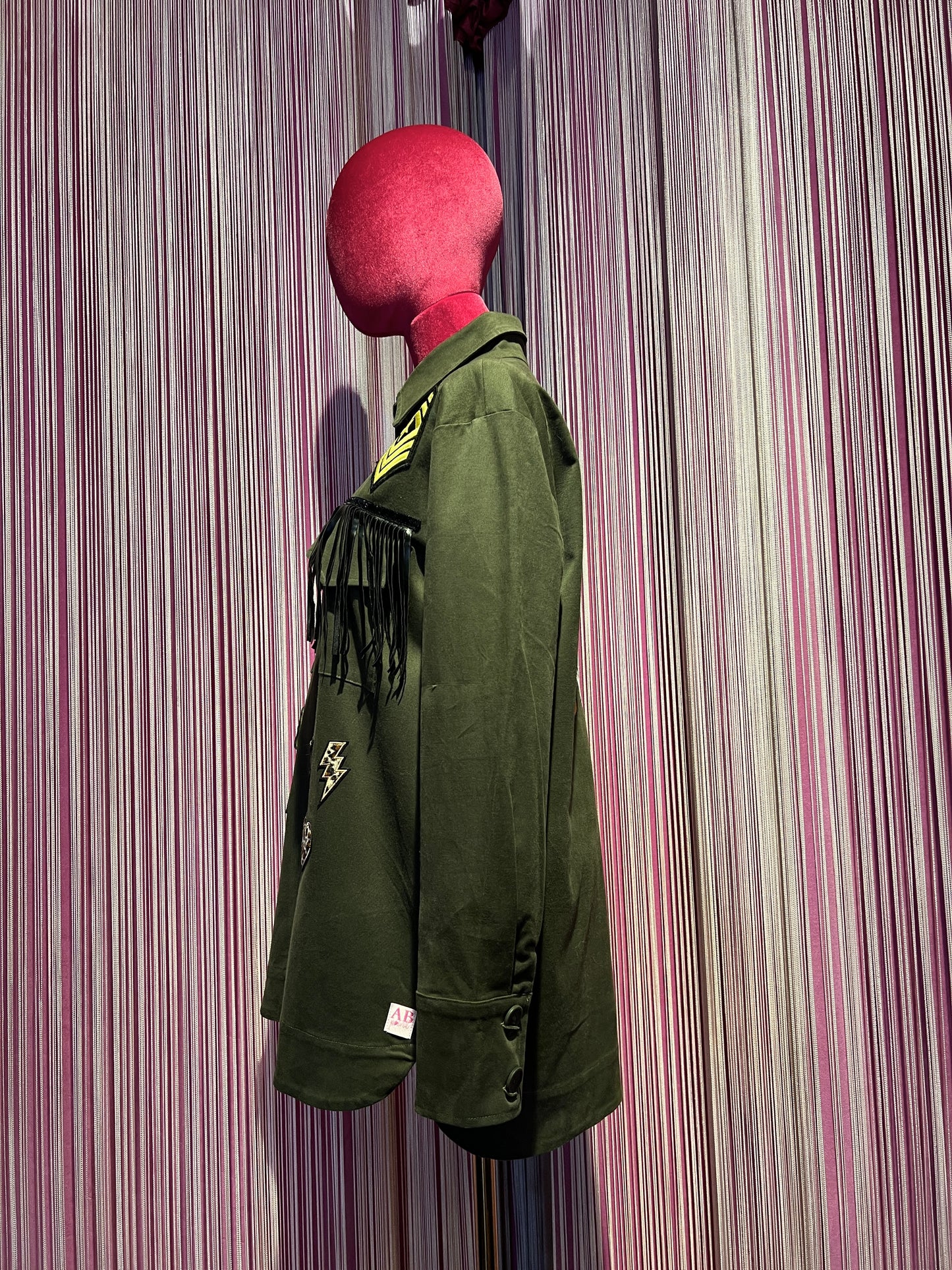 ABpink🩷 giacca Charlotte verde militare con patch tigre cuore stella maculati sul retro tigre vestibilita’ 40/44
