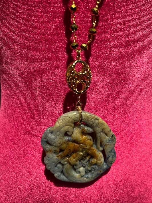 Lara 11 collana lunga pietre bronzo pendente celeste