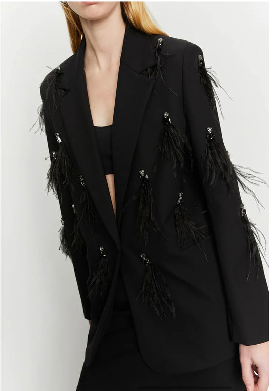 Isabelle Blanche Paris blazer in cady strech con piume e pietre