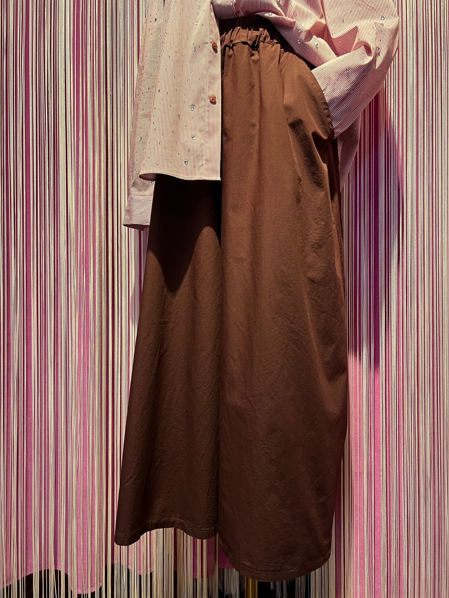 Mon amour Paris completo burgundy camicia righe con cristalli e pantalone gamba ampia e vita con elastico