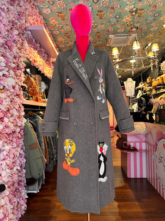 Front street cappotto 100% lana doppiopetto con patch looney tunes